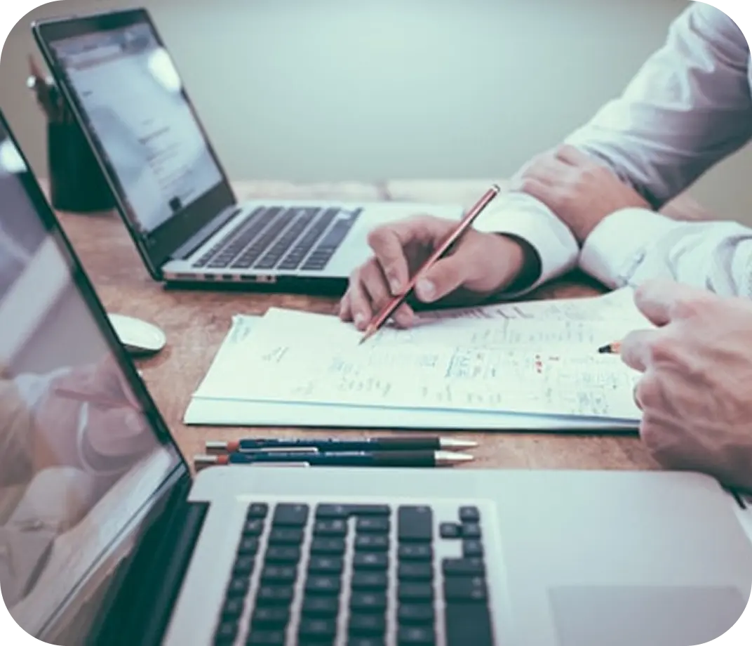 Professional hands working on laptop